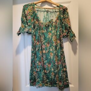 Size Large Natural Life Teal Flower Print Hippie Sundress